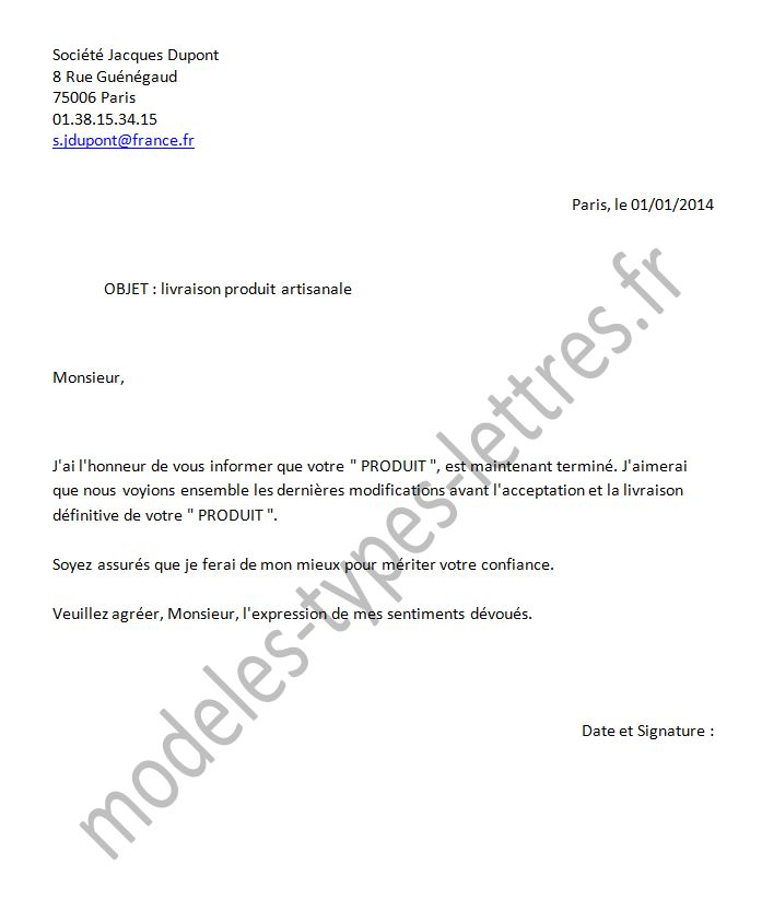 lettre pour vendre produit