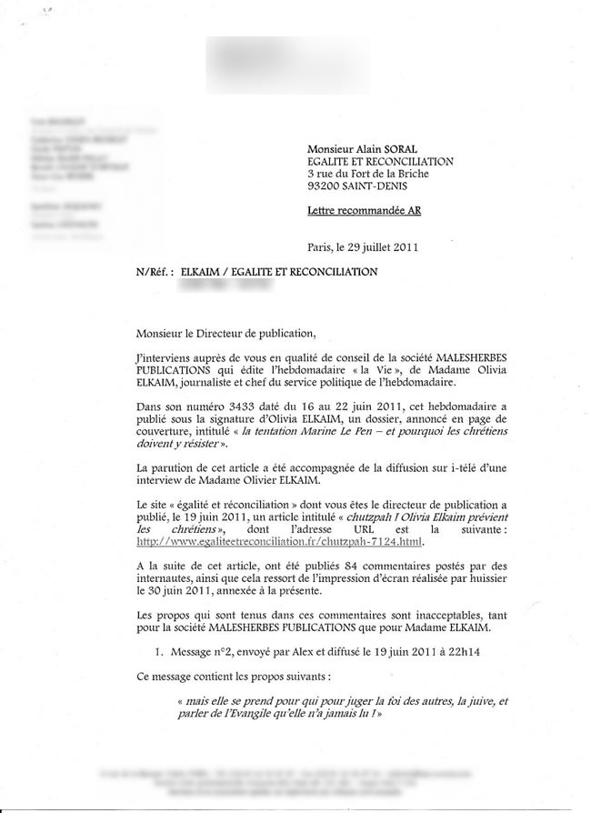 lettre pour vice cache