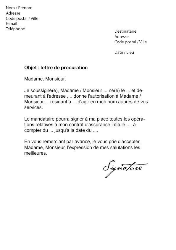 lettre procuration signature