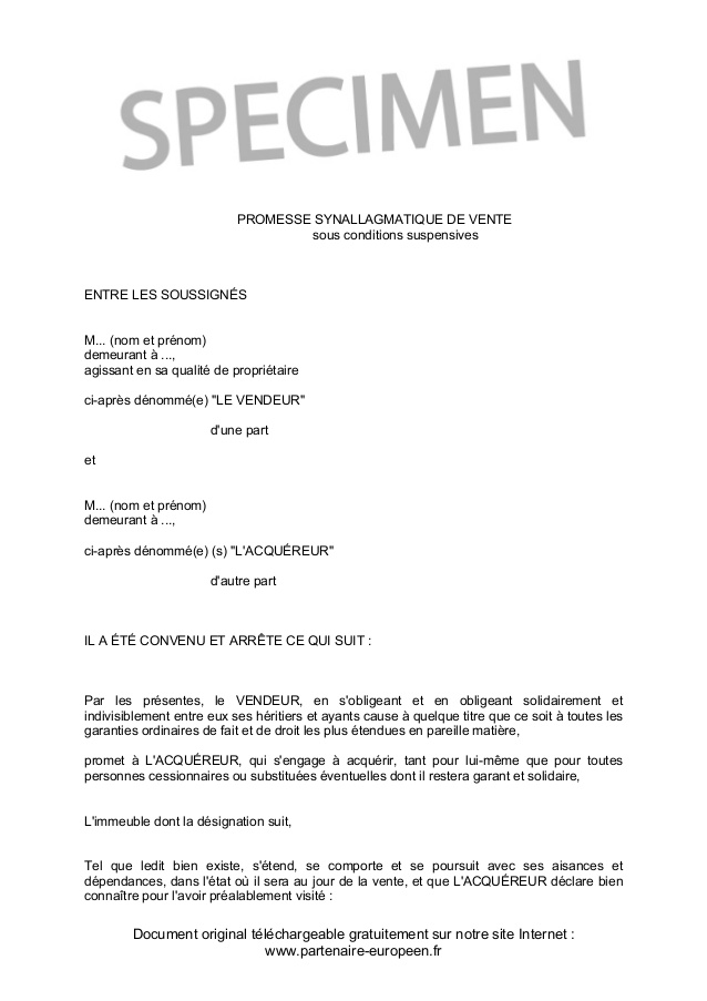 lettre promesse de vente immobilier