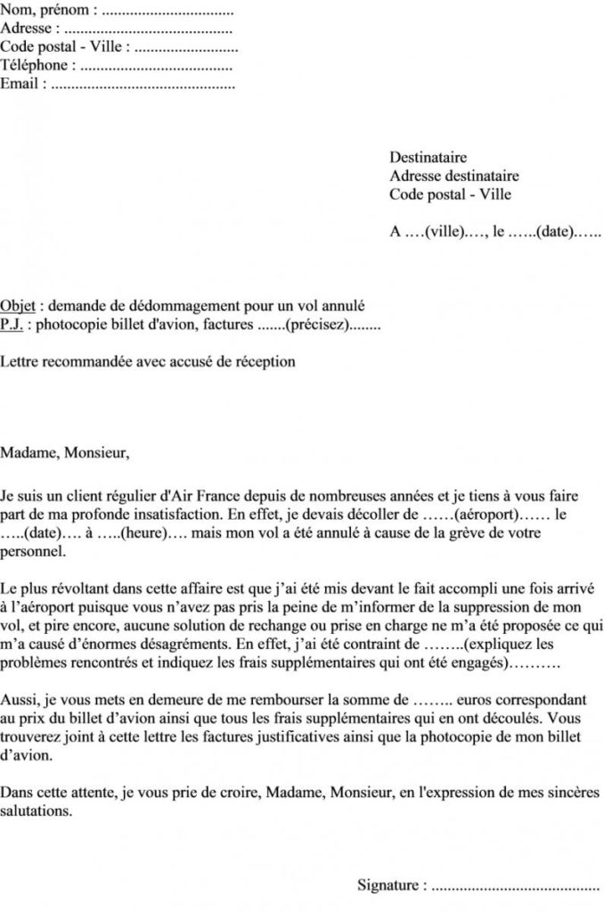 lettre reclamation air france