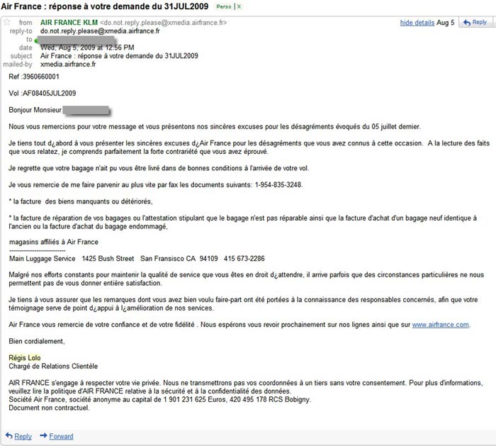 lettre reclamation air france