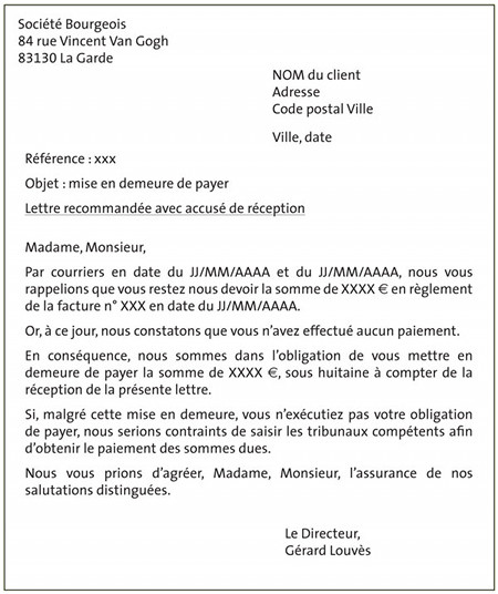 lettre reclamation paiement facture