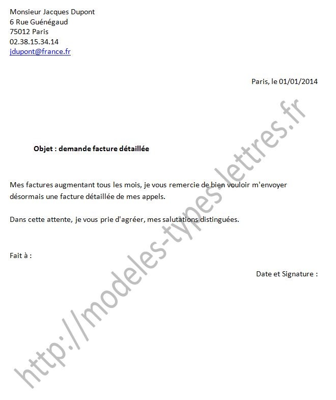 lettre reclamation paiement facture