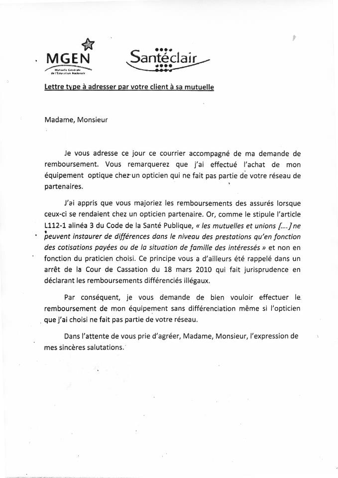 lettre reclamation remboursement mutuelle