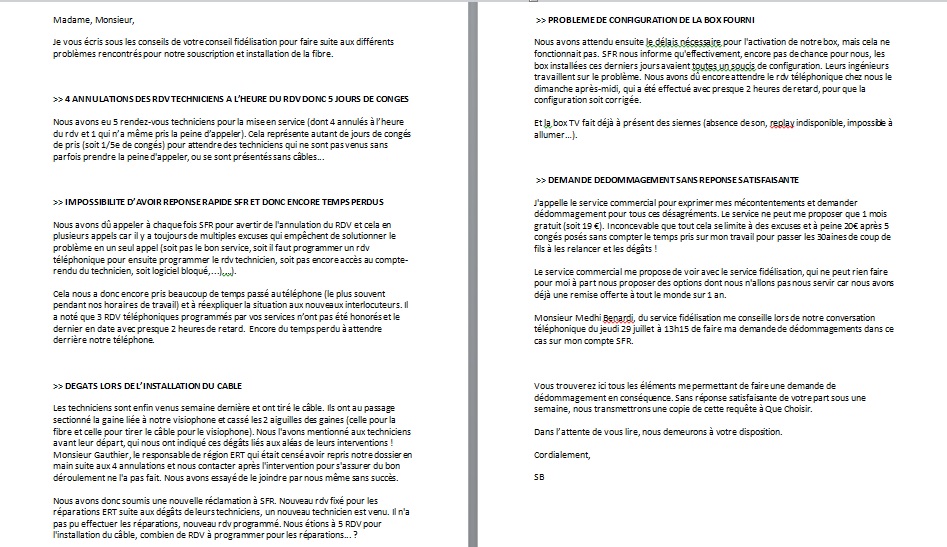 lettre reclamation sfr