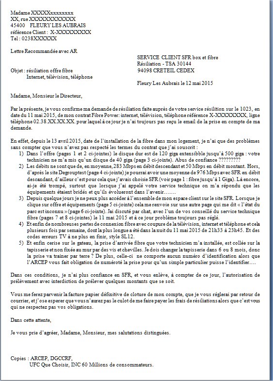 lettre reclamation sfr