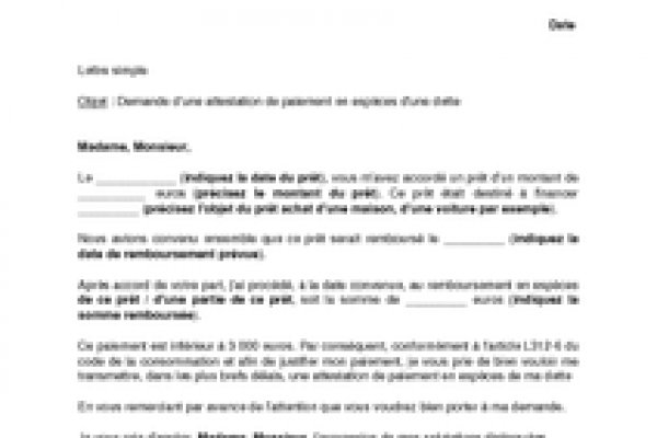 lettre reconnaissance de dette entre particulier gratuite