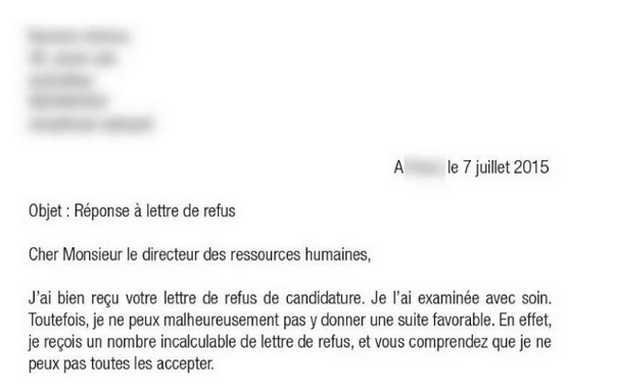 lettre rejet de candidature