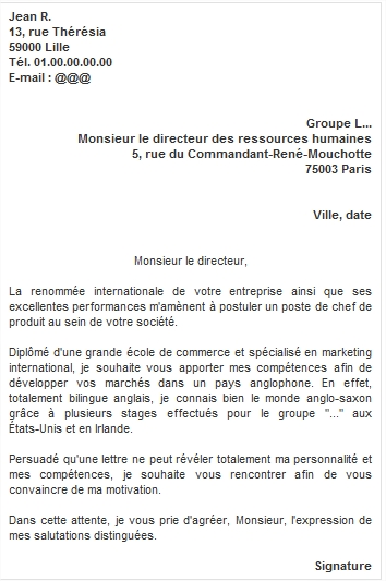 lettre relance candidature