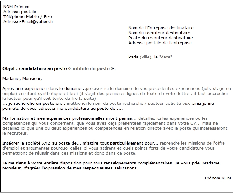 lettre relance candidature