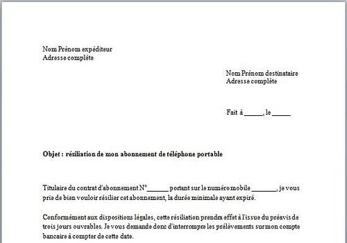 lettre resiliation abonnement telephone portable