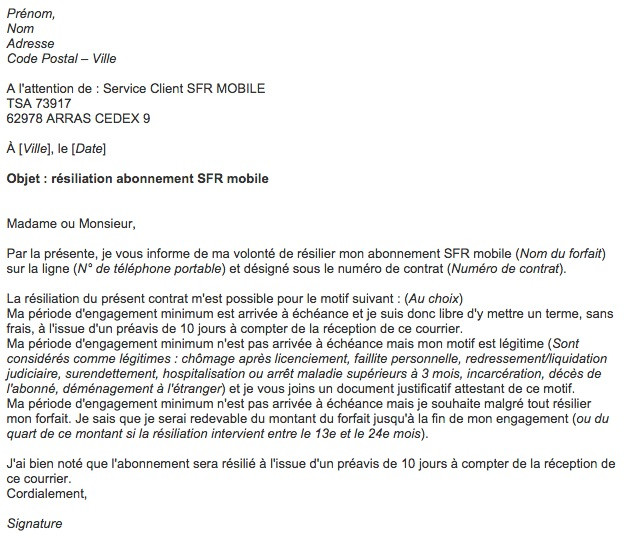 lettre resiliation abonnement telephone portable