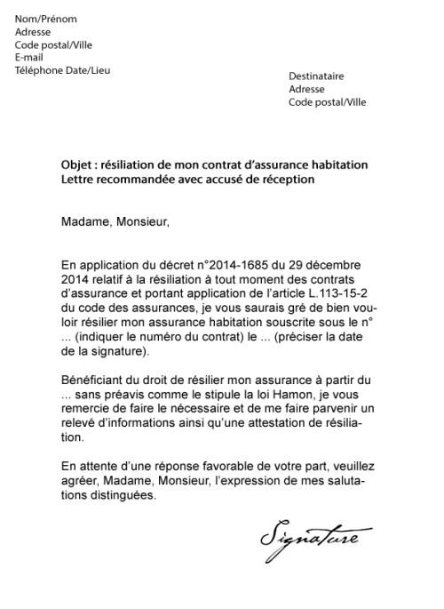 lettre resiliation assurance gratuit