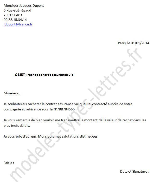 lettre resiliation assurance vie