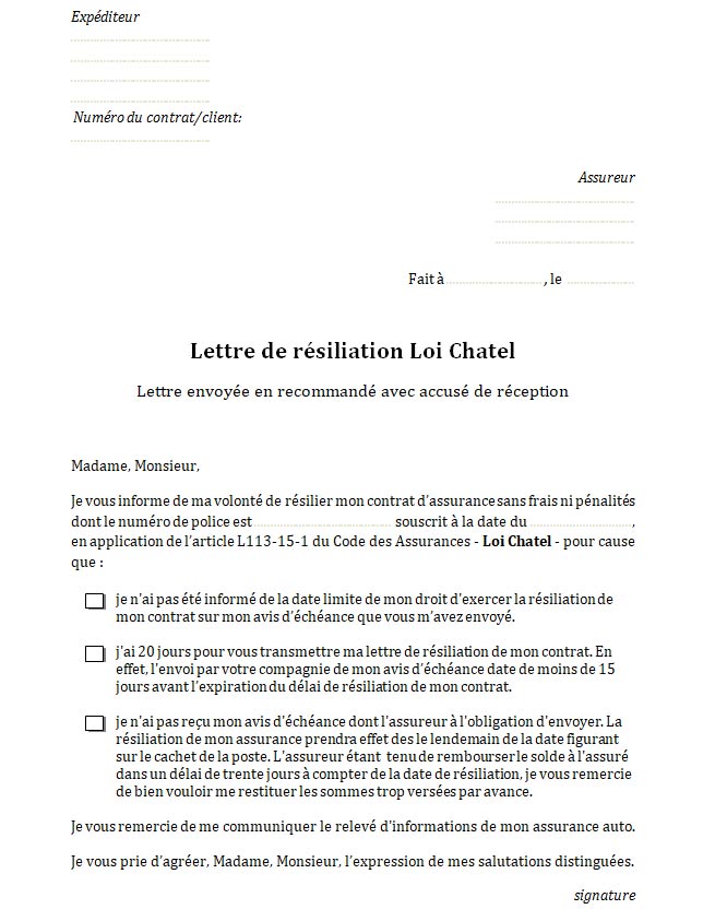 lettre resiliation assurances