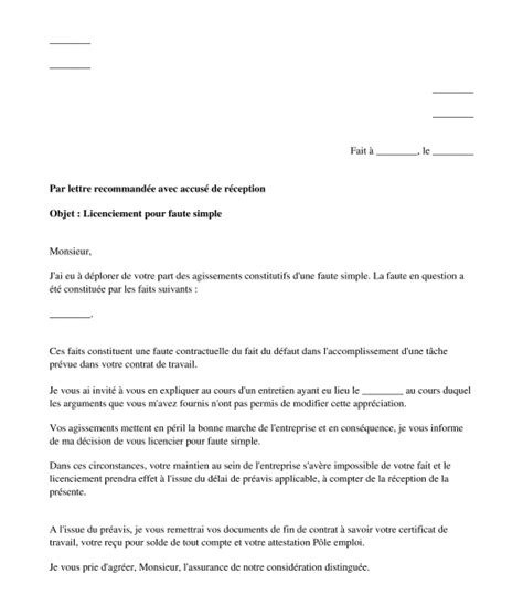 lettre resiliation bail licenciement