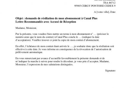 lettre resiliation canal satellite gratuite