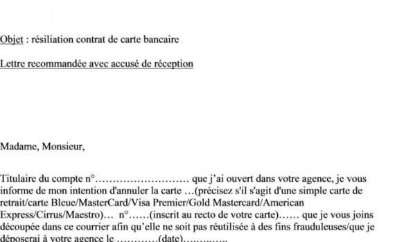 lettre resiliation carte bancaire