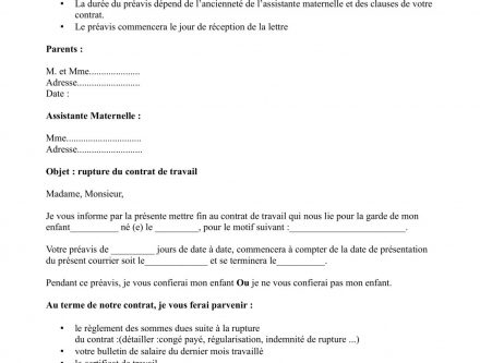 lettre resiliation contrat assistance maternelle