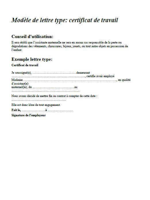 lettre resiliation contrat assistance maternelle