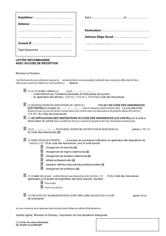 lettre resiliation contrat assurance auto