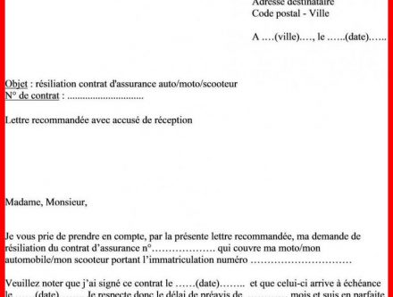 lettre resiliation contrat auto