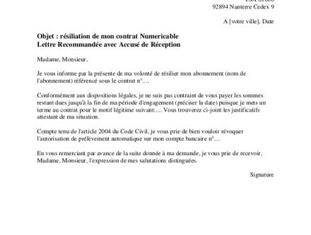 lettre resiliation contrat entretien chaudiere