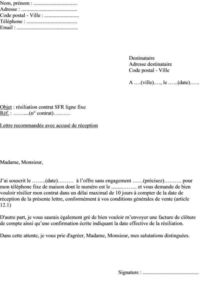 lettre resiliation contrat telephone