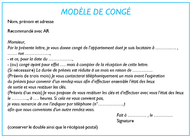 lettre resiliation de bail preavis 1 mois