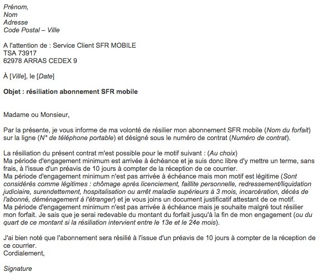 lettre resiliation fai
