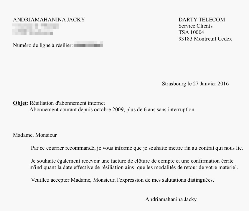 lettre resiliation fai