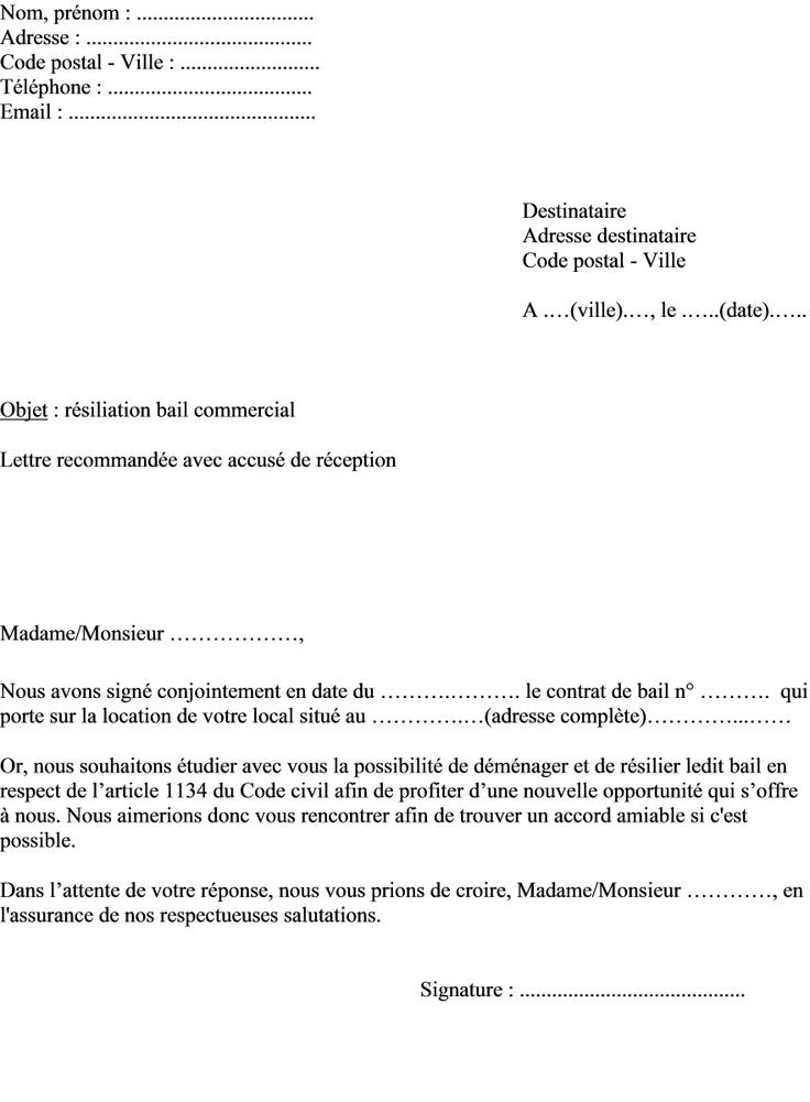 lettre resiliation fermage
