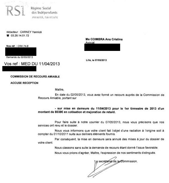 lettre resiliation rsi