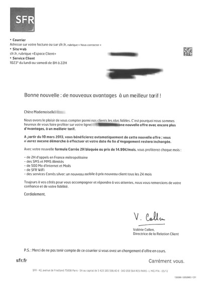 lettre resiliation sfr adsl gratuit