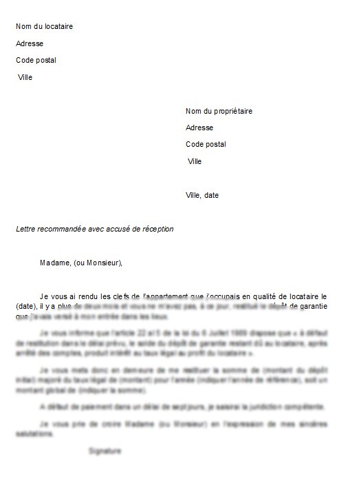 lettre restitution caution bancaire