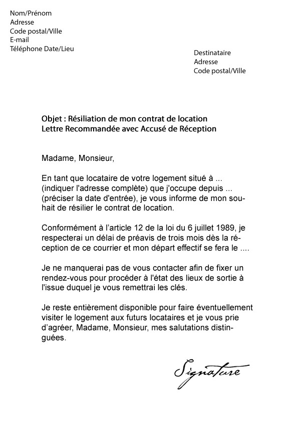 lettre rupture contrat assurance habitation