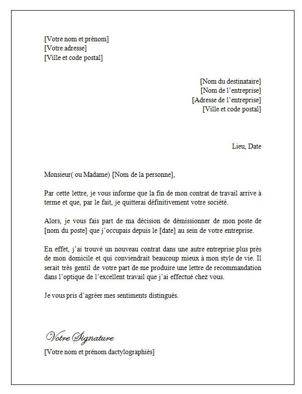 lettre rupture de contrat cdd