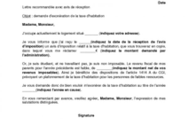lettre taxe habitation