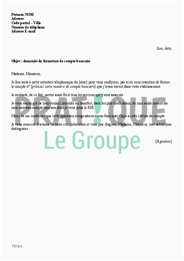 lettre transfert compte