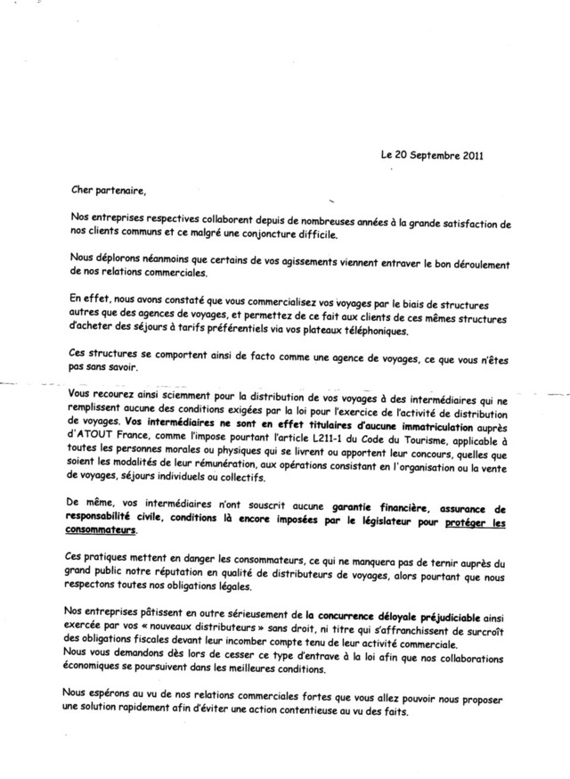 lettre type annulation voyage