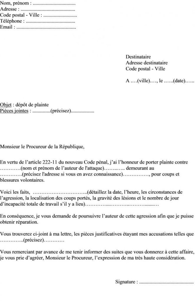 lettre type au procureur