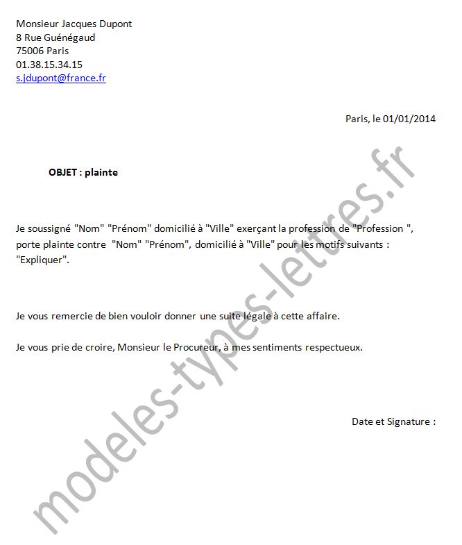 lettre type au procureur