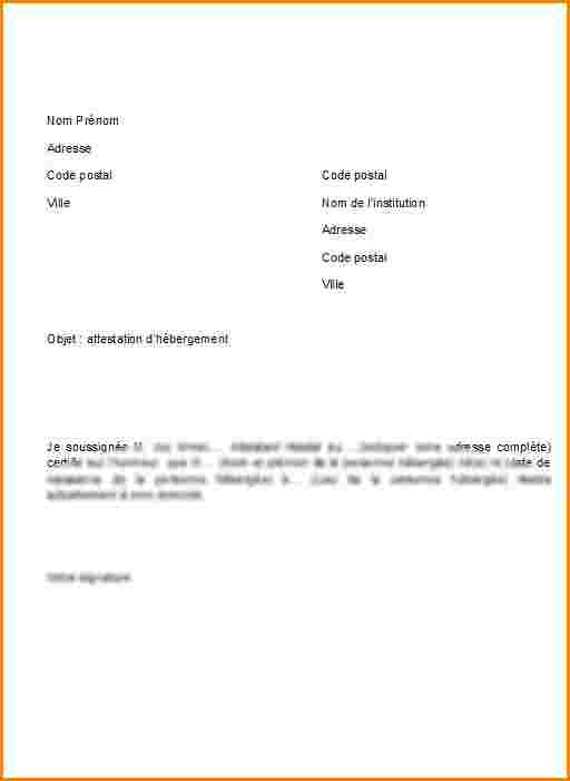 lettre type certificat d'hebergement