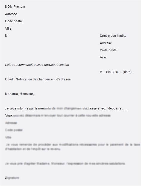 lettre type changement d'adresse impot