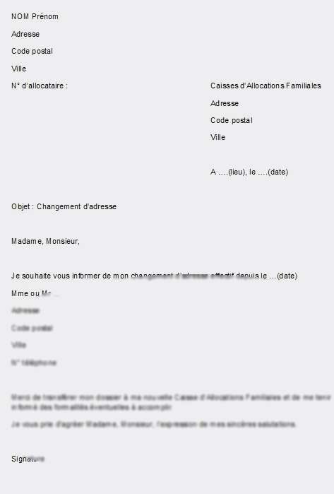 lettre type changement d'adresse