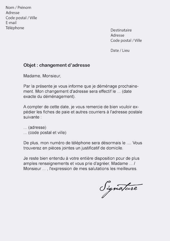 lettre type changement d'adresse
