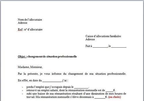 lettre type changement d'adresse