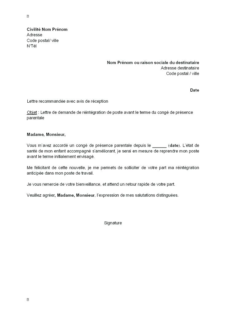 lettre type conge parental 80