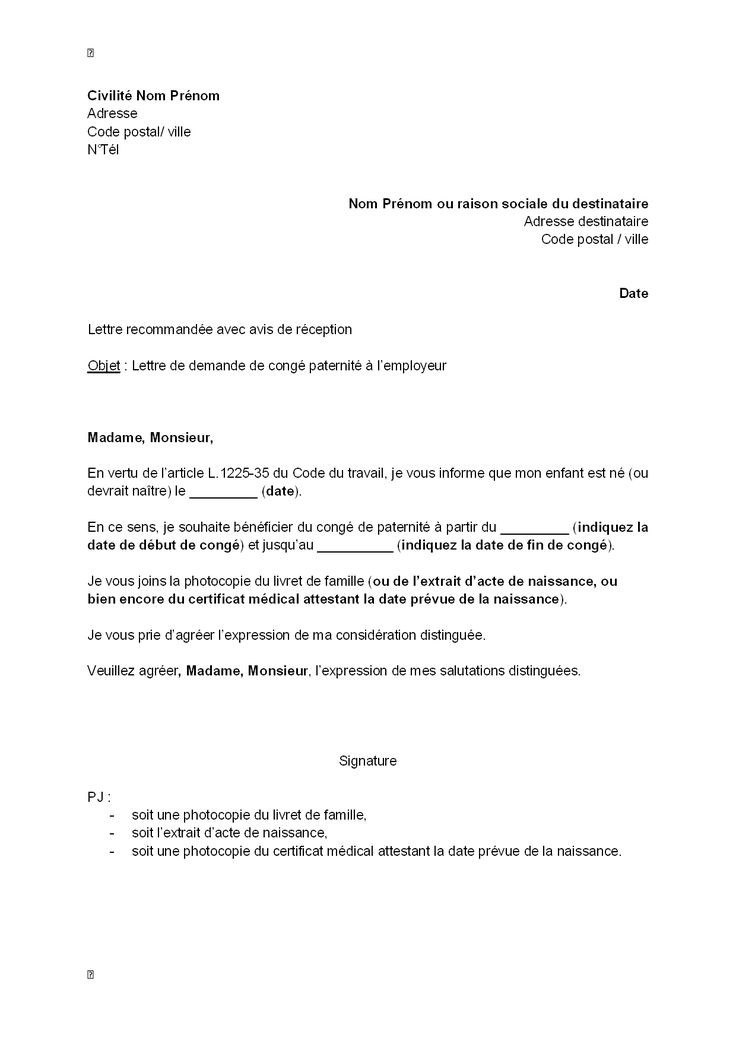 lettre type conge parental belgique